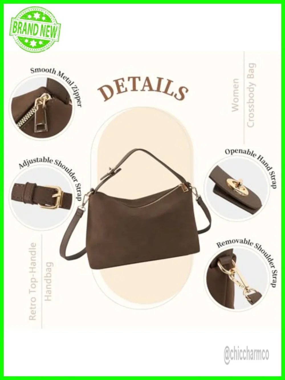 Suede Leather Hobo Tote Crossbody Bag Shoulder Satchel